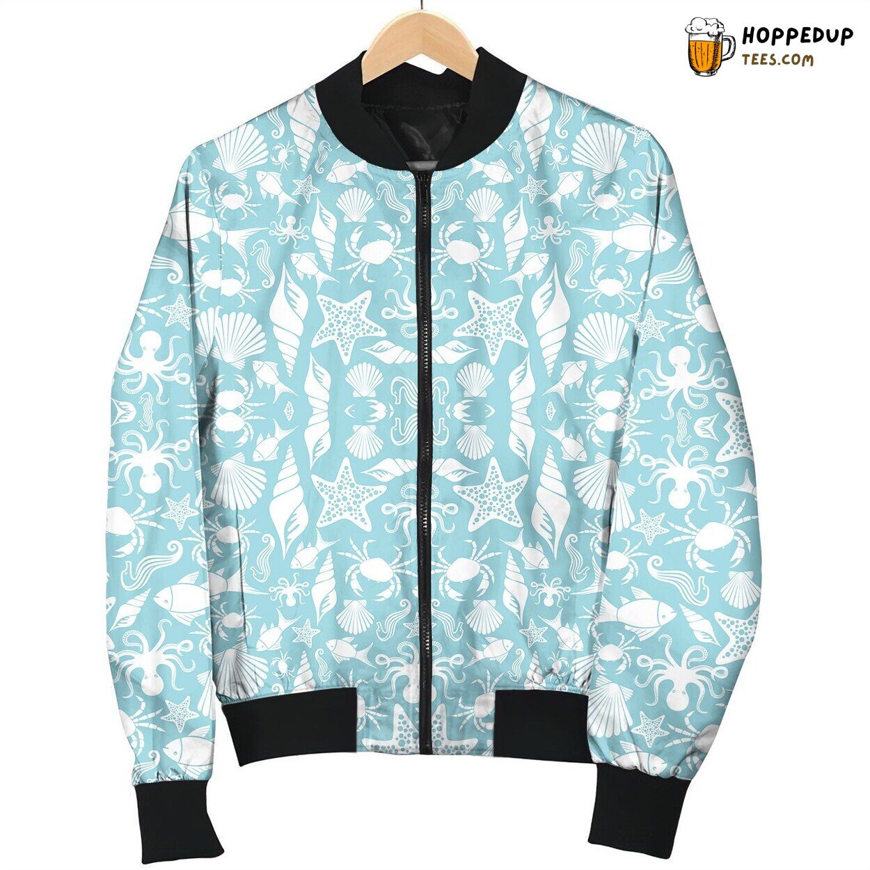 Azure Ocean’s Beauty Winter Bomber Jacket Elite Designer Lux