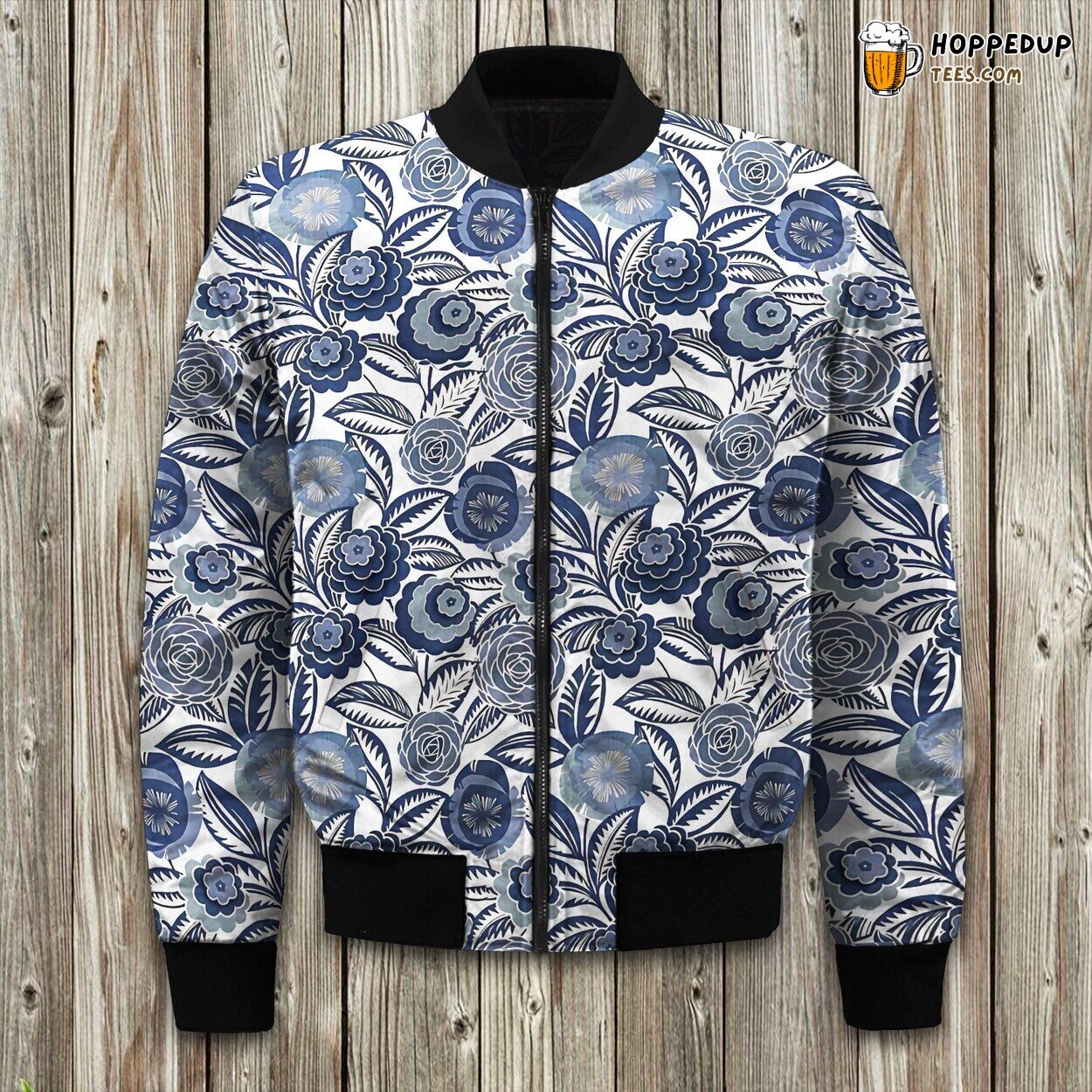 Azuri Blue Floral Bomber Jacket
