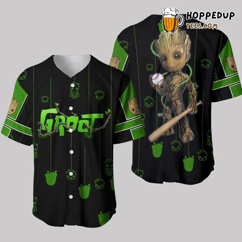 Baby Groot Marvel Hero 3D Pinstripe Baseball Jersey Green
