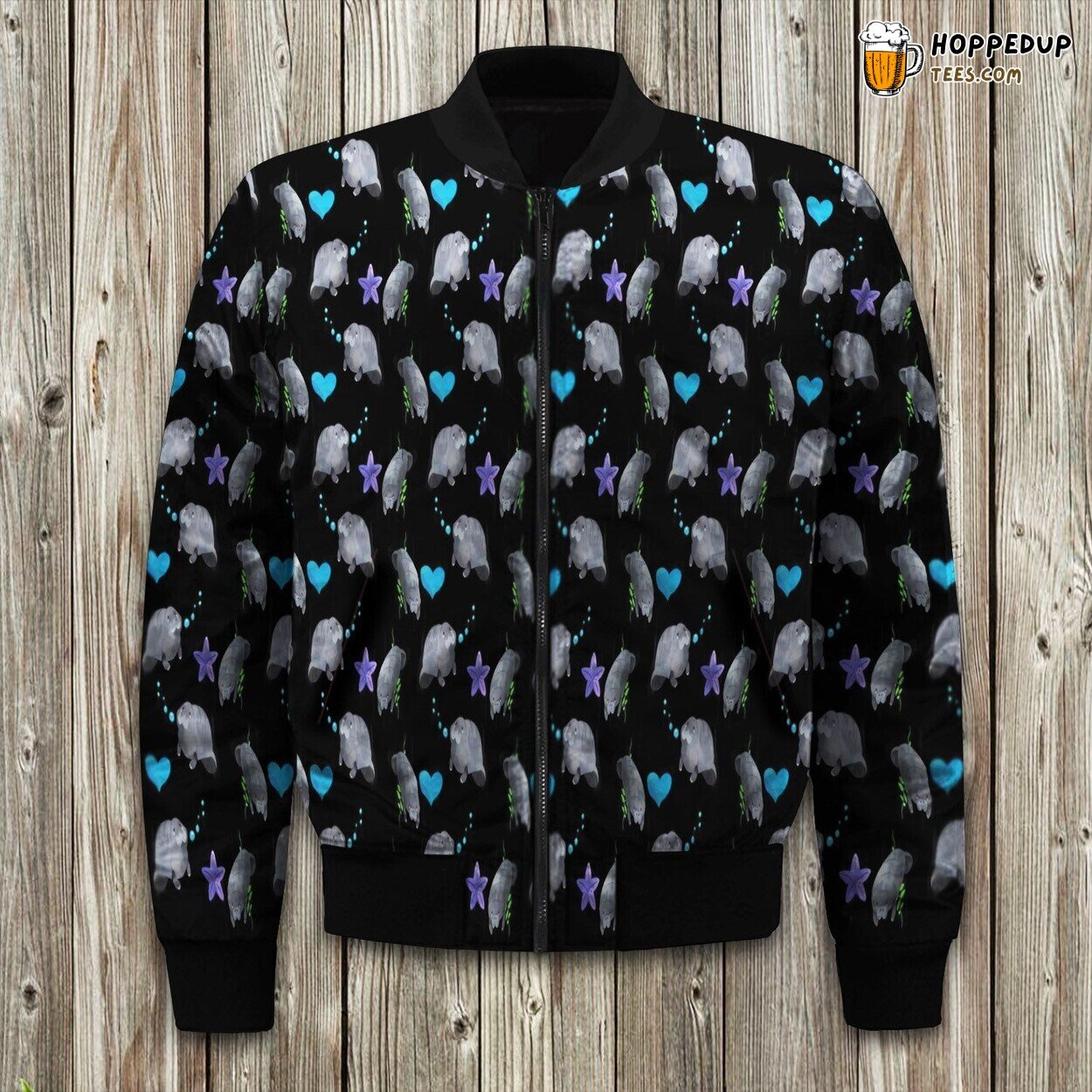 Baby Manatee Marine Winter Bomber Jacket Oceanic Cuteness Displayed