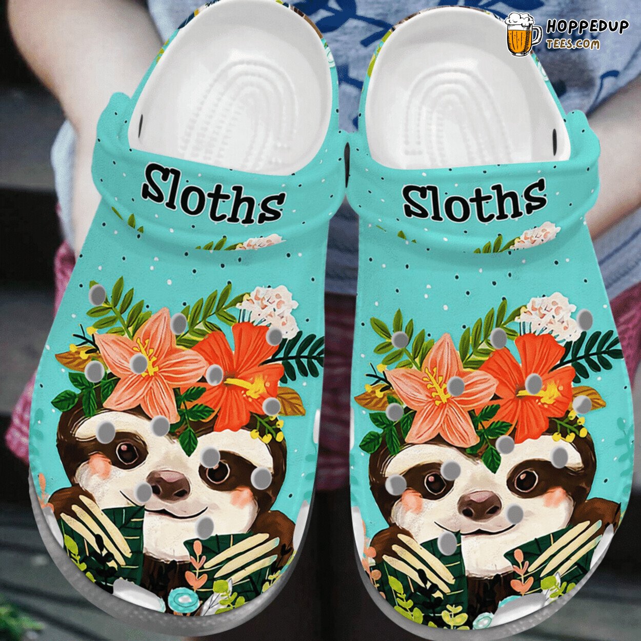 Baby Sloth Flower Crown Animal Themed Rubber Clog Shoes Comfy Lover Gift