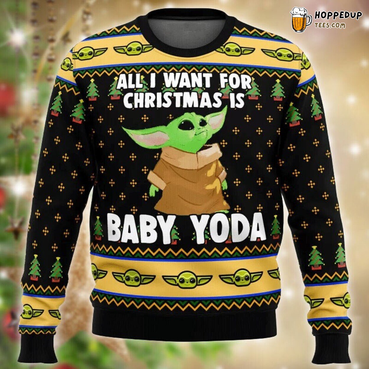 Baby Yoda Christmas Wish Ugly Sweater Knitted Festive Holiday Apparel