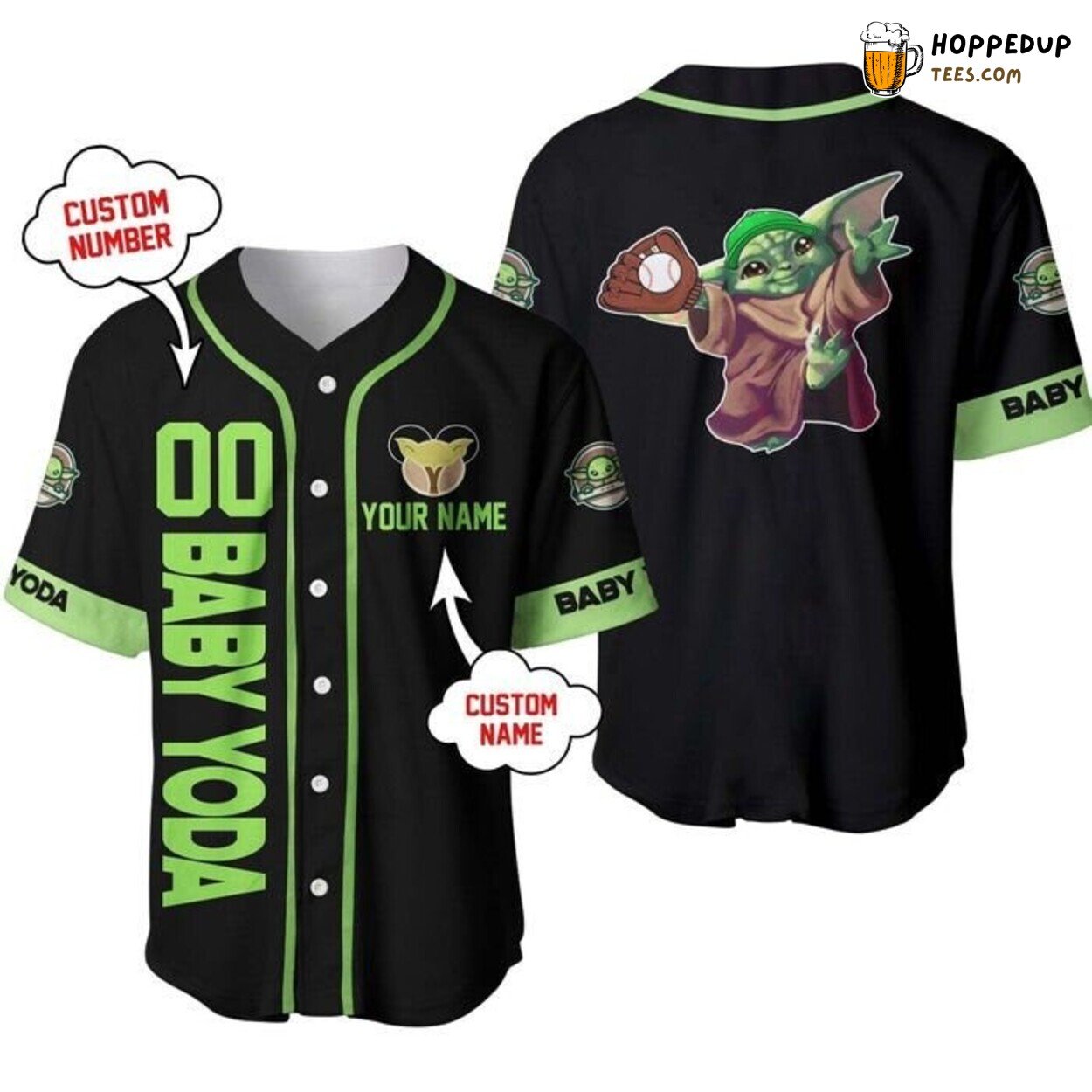 Baby Yoda Green Black Star Wars Disney Cartoon Baseball Jersey