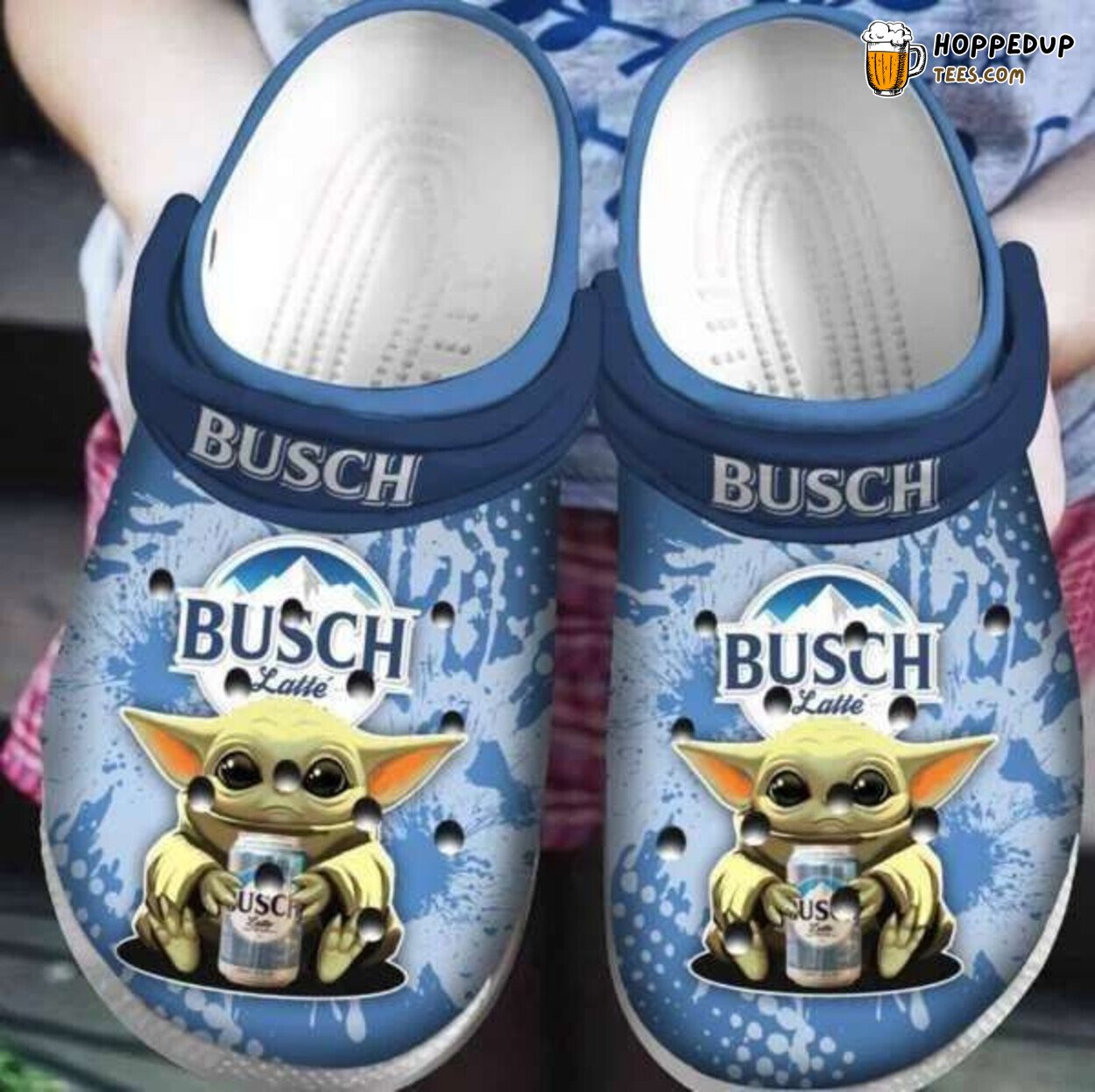 Baby Yoda Hug Busch Latte Beer Themed Comfortable Unique Clogs