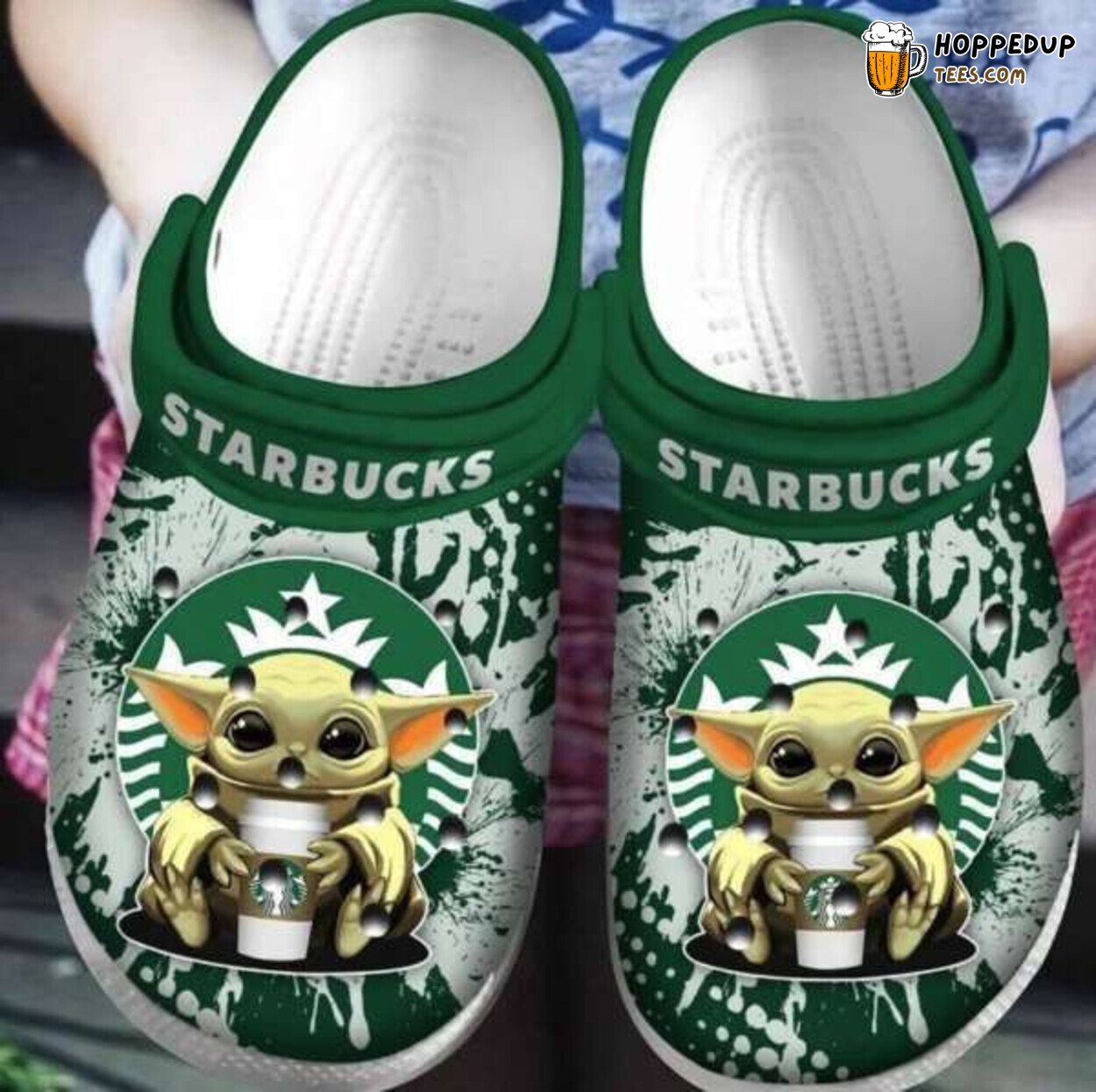 Baby Yoda Hug Starbucks Themed Clogs Unique Sci-Fi Coffee Lovers Gift