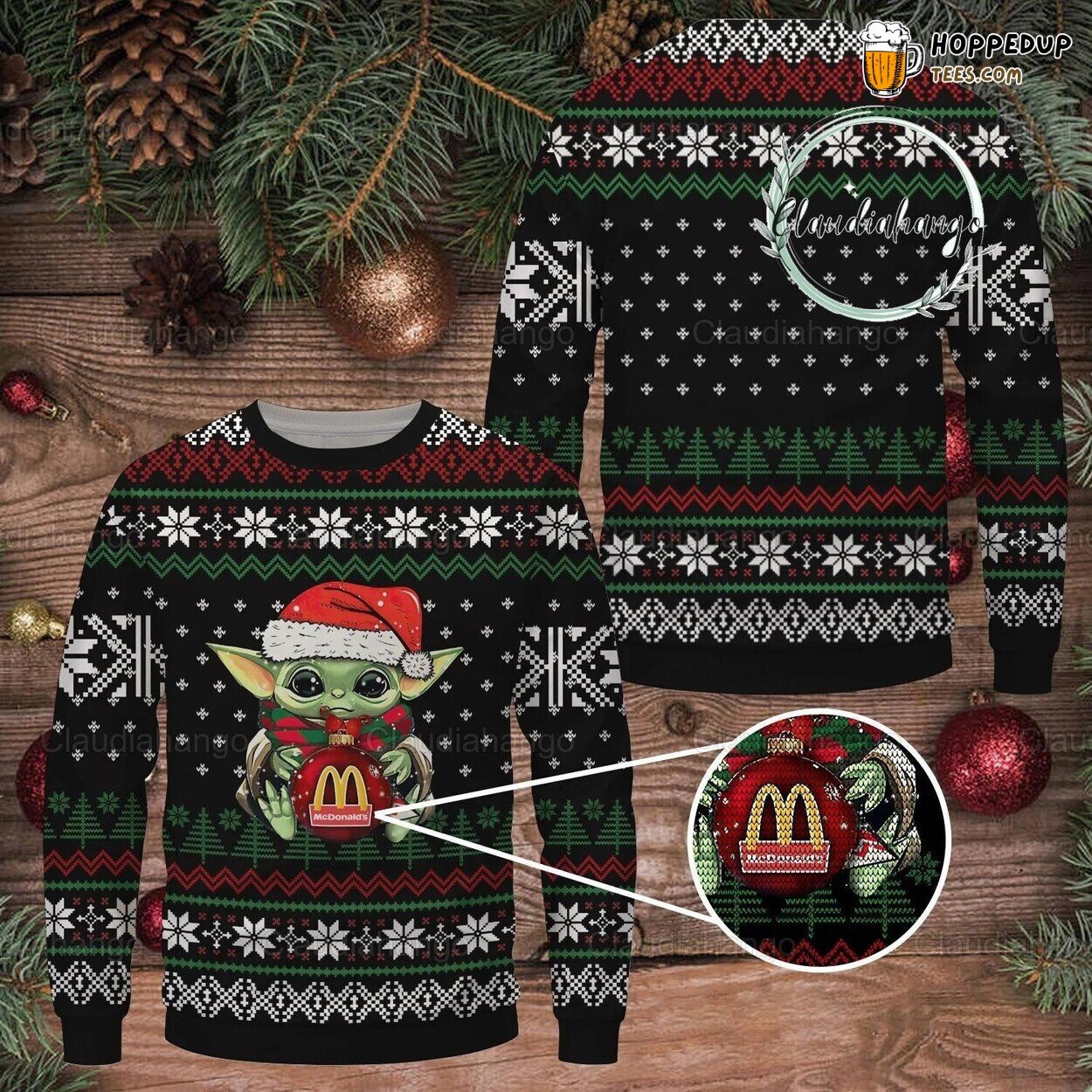 Baby Yoda Hugs McDonald Ugly Christmas Sweater Unique Festive