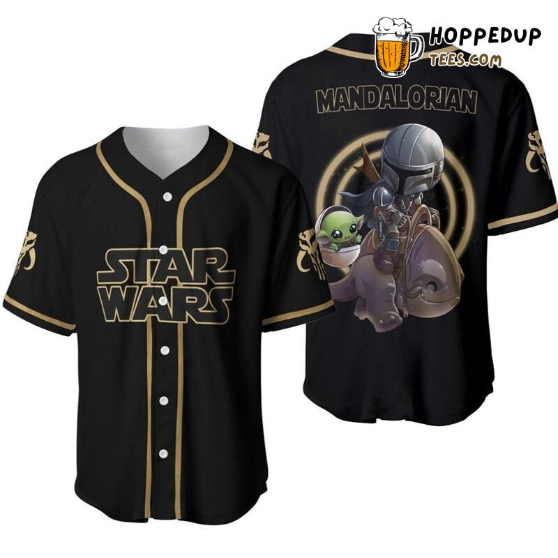 Baby Yoda Mandalorian Star Wars 3D Black Baseball Jersey Print
