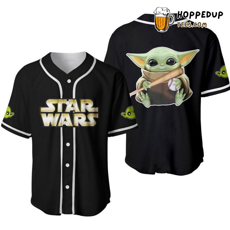 Baby Yoda Star Wars Black 3D Baseball Player Jersey Print