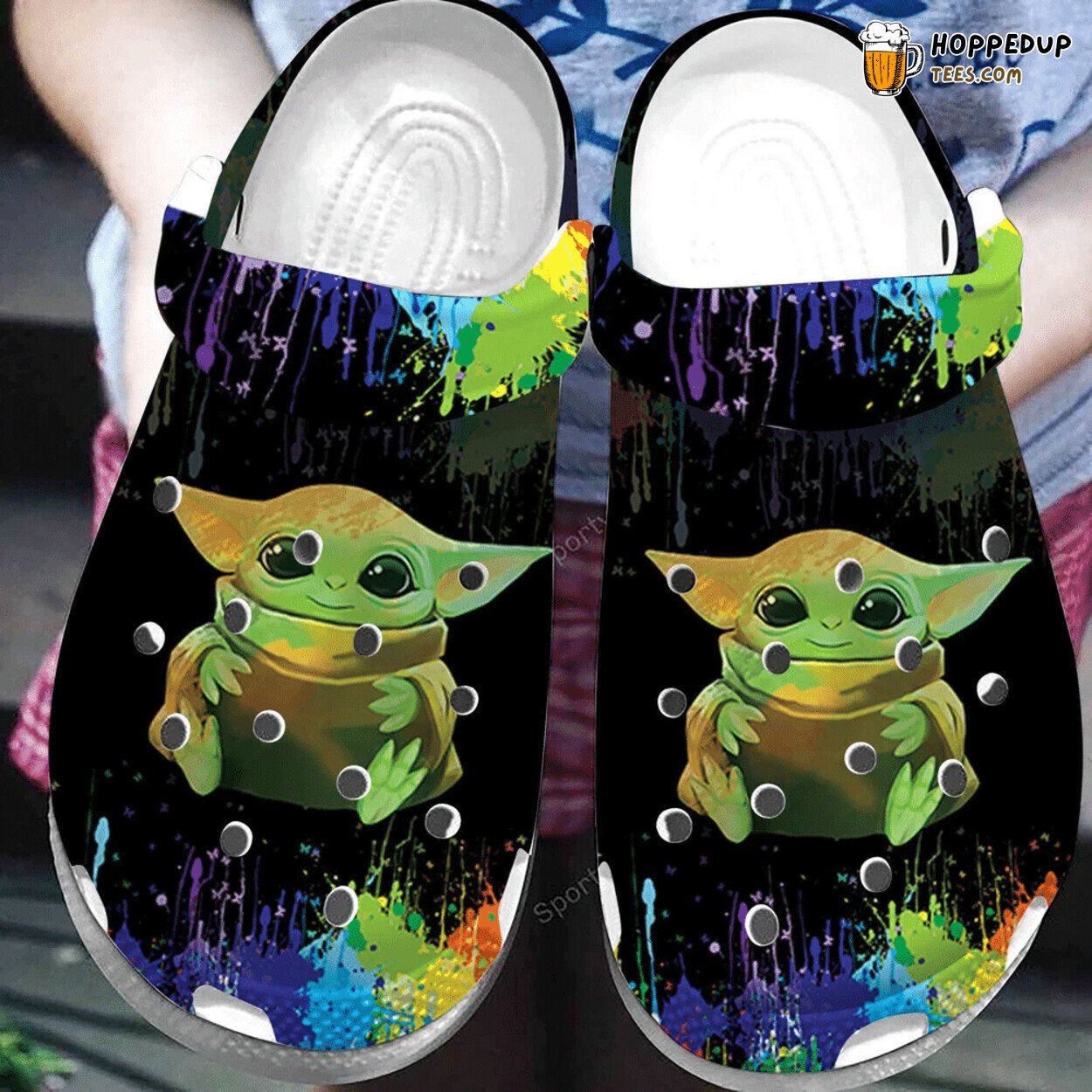 Baby Yoda Watercolor Black Themed Comfortable Unique Clog Shoes