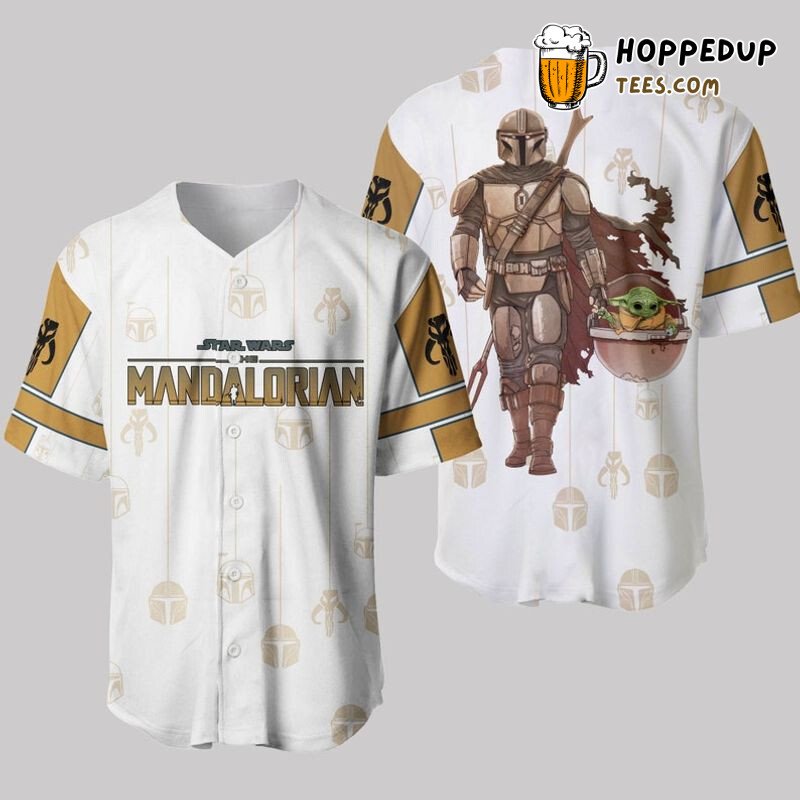 Baby Yoda White 3D Pinstripe Mandalorian Baseball Jersey