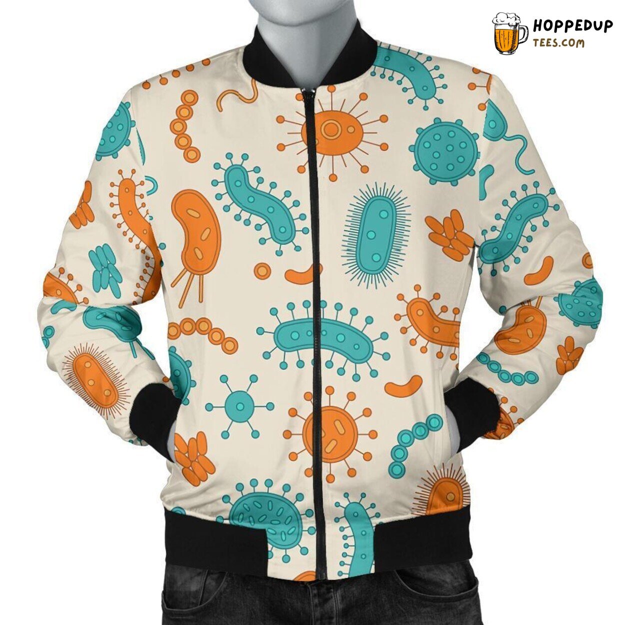 Bacteria and Virus Themed Print Pattern Men’s Bomber Jacket