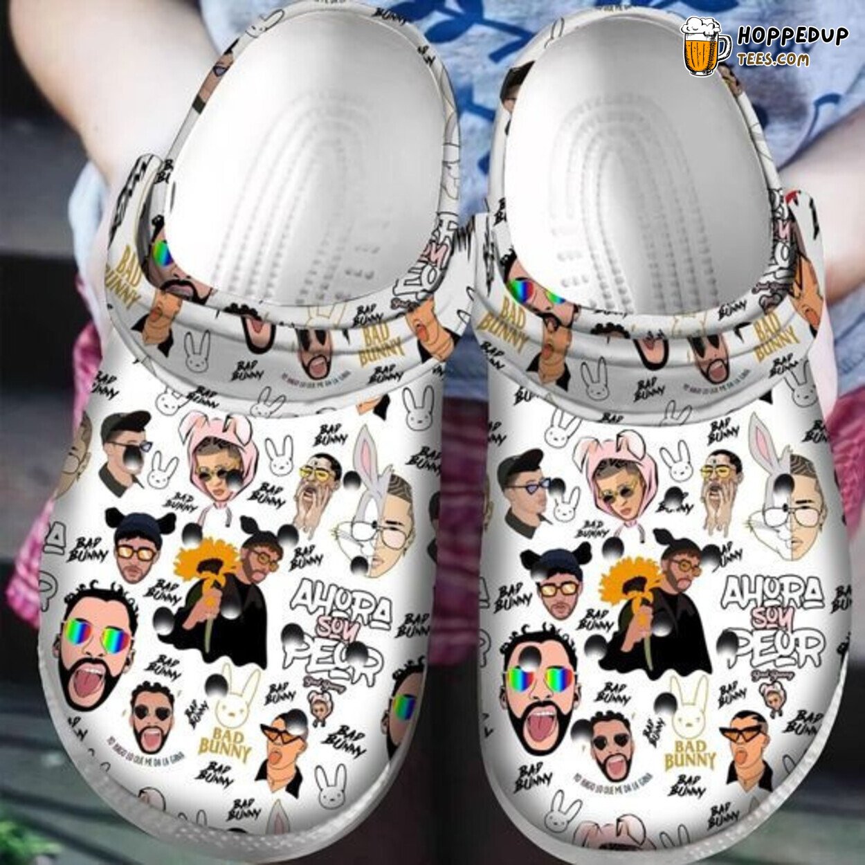 Bad Bunny Singer Cute Face Ahora Themed Rubber Clog Shoes Comfy Footwear