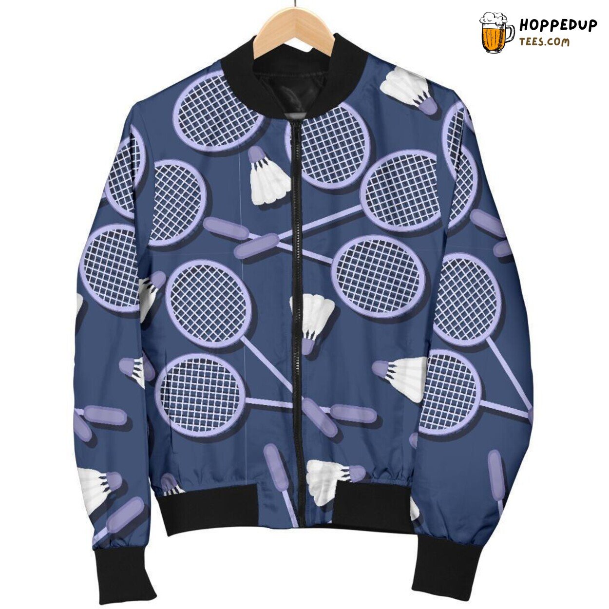 Badminton Pattern Print on a Men’s Stylish Bomber Jacket Badminton Pattern Print on a Men’s Stylish Bomber Jacket