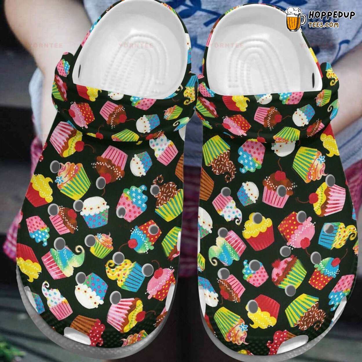 Baking Colorful Cupcakes Themed Rubber Clog Shoes Comfy Footwear for Bakers