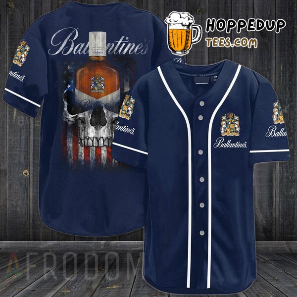 Ballantine Beer US Flag Baseball Jersey Black Skull Unique Design Look