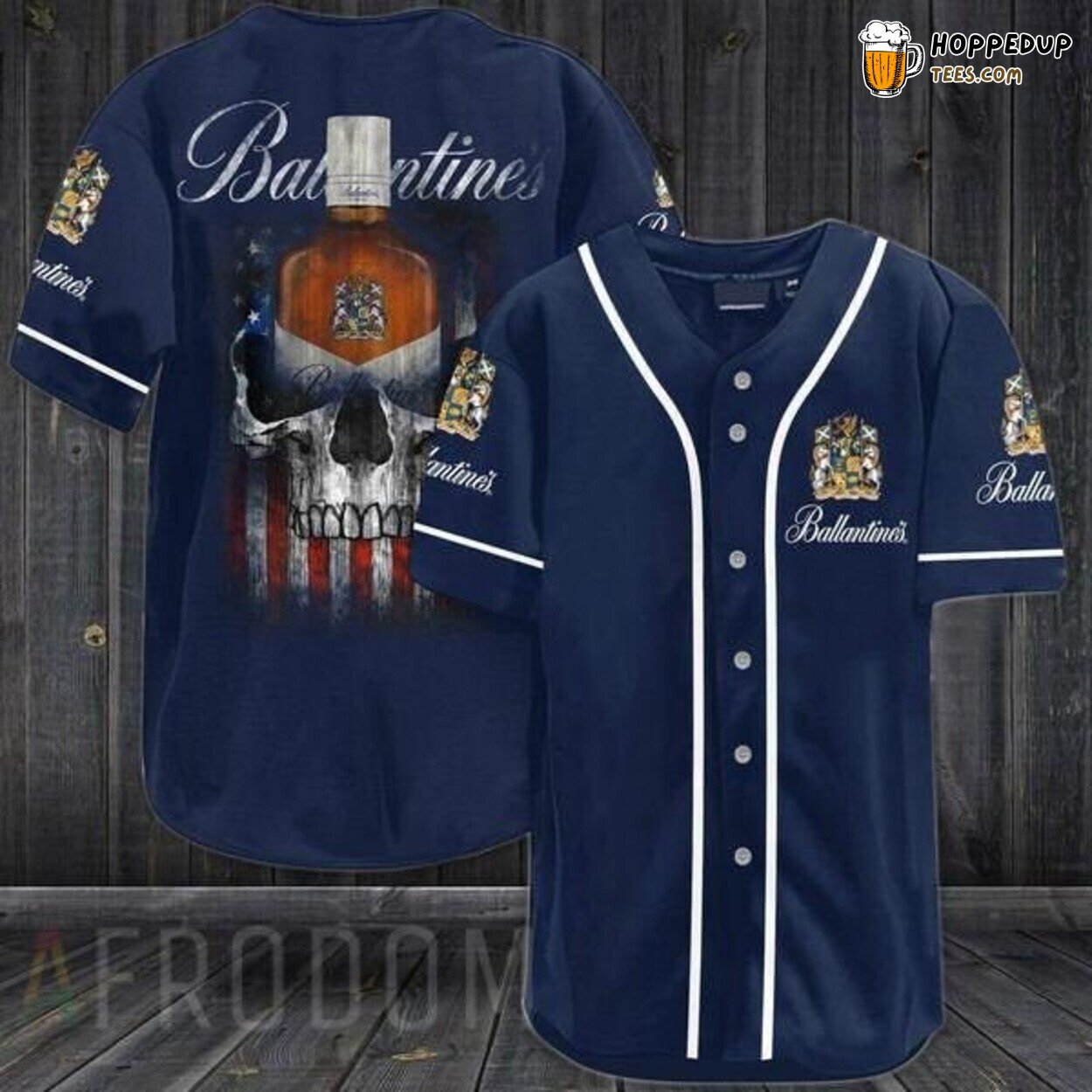 Ballantine Beer US Flag Skull Black Patriotic Baseball Jersey