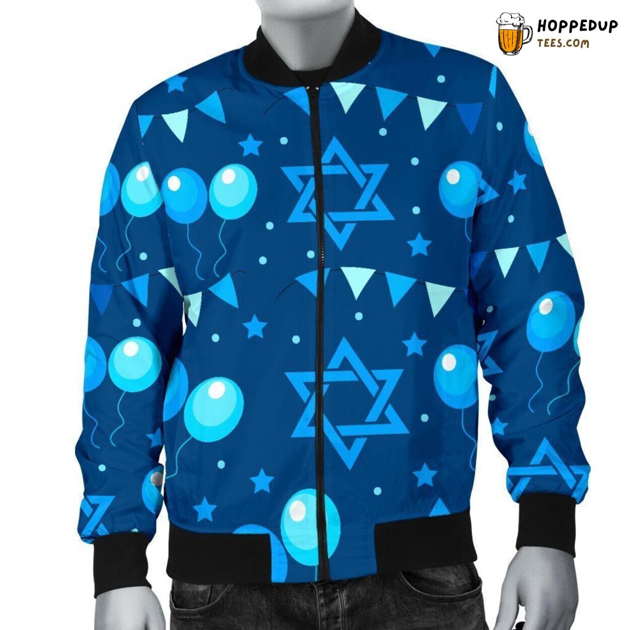 Balloons Celebrating Hanukkah Men’s Bomber Jacket Unique Pattern Design
