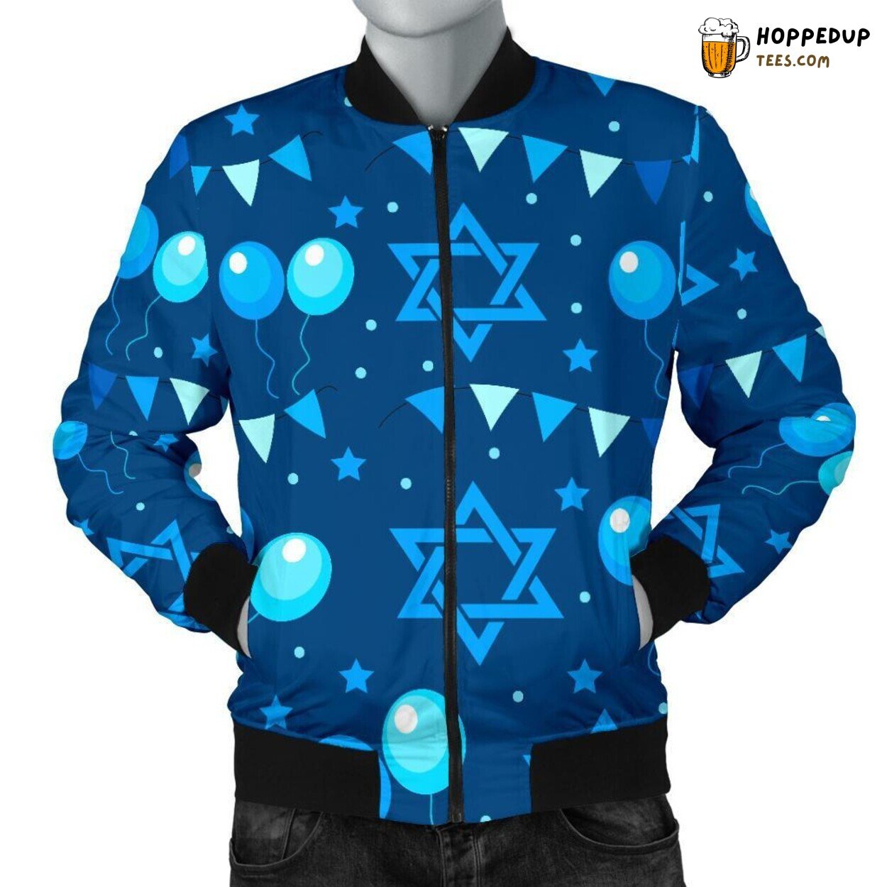 Balloons Celebrating Hanukkah Men’s Bomber Jacket Unique Pattern Design