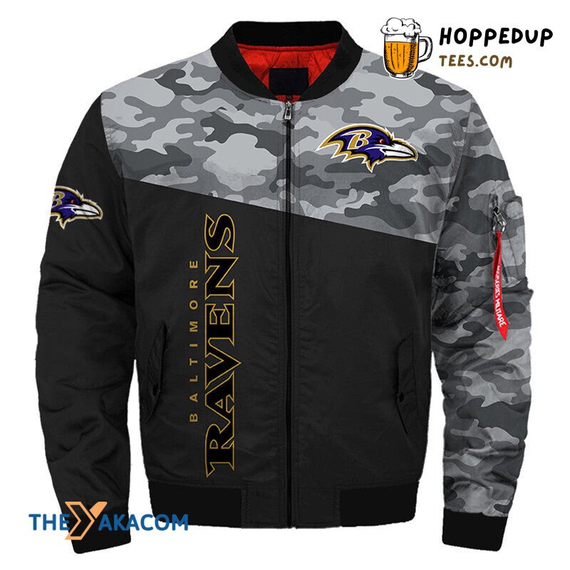 Baltimore Ravens Camo Football Bomber Jacket Christmas Fan Outerwear