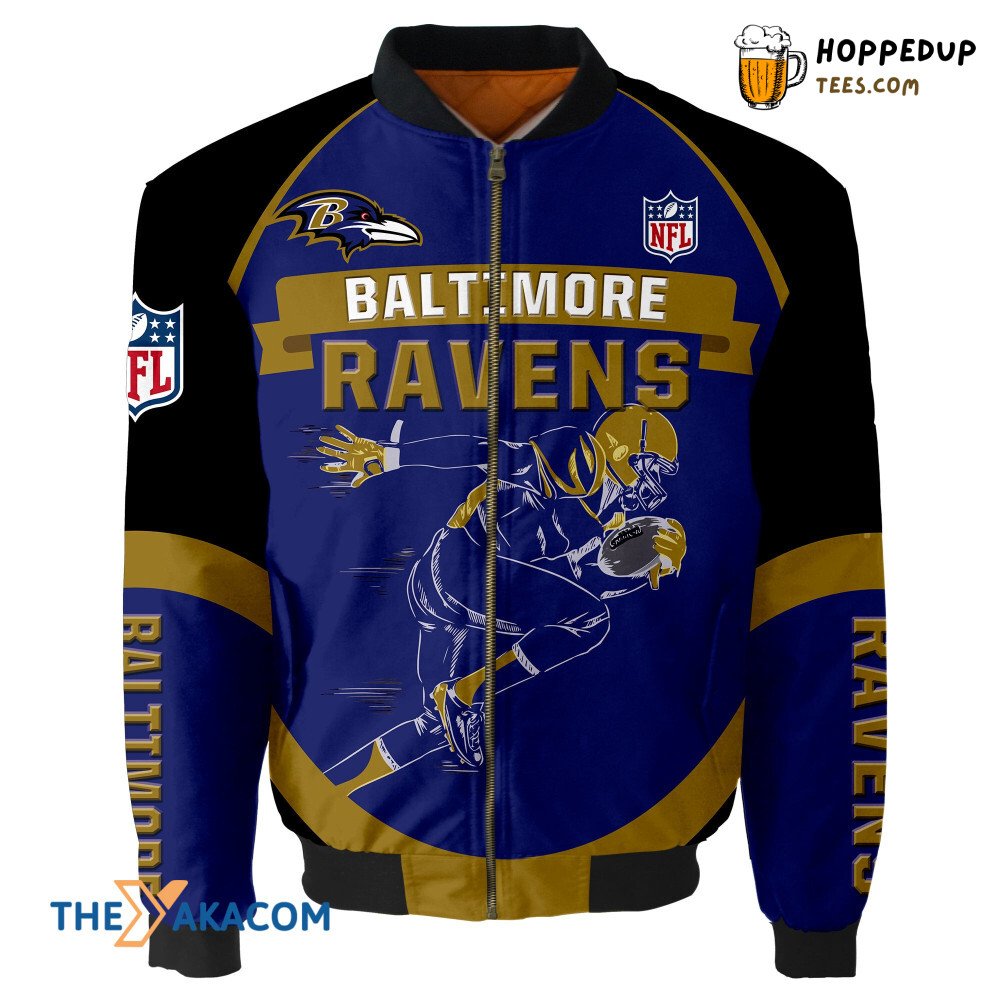 Baltimore Ravens Graphic Player Run Football Bomber Jacket Christmas Gift