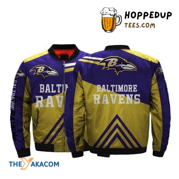 Baltimore Ravens Mens Yellow Purple Football Bomber Jacket Christmas