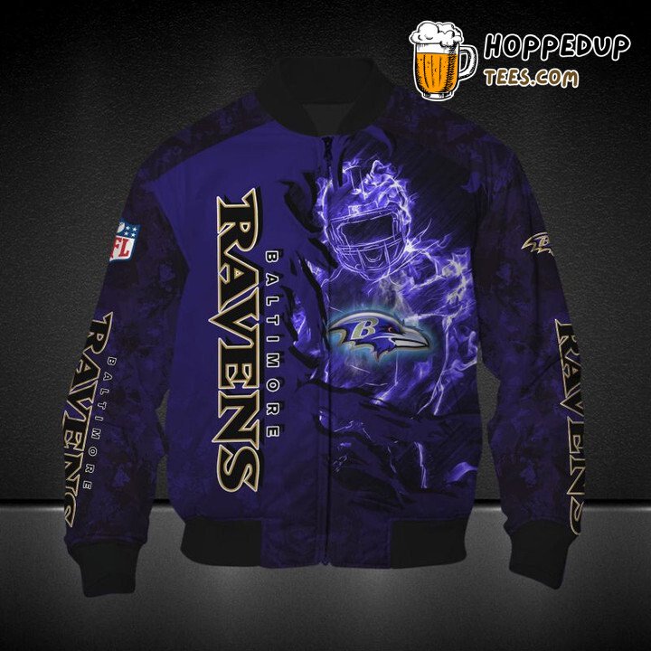 Baltimore Ravens NFL Bold Purple Camo Style Bomber Jacket Fit