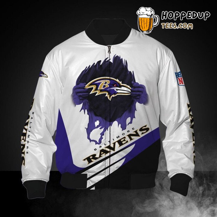 Baltimore Ravens NFL White Purple Authentic Bomber Jacket Edge