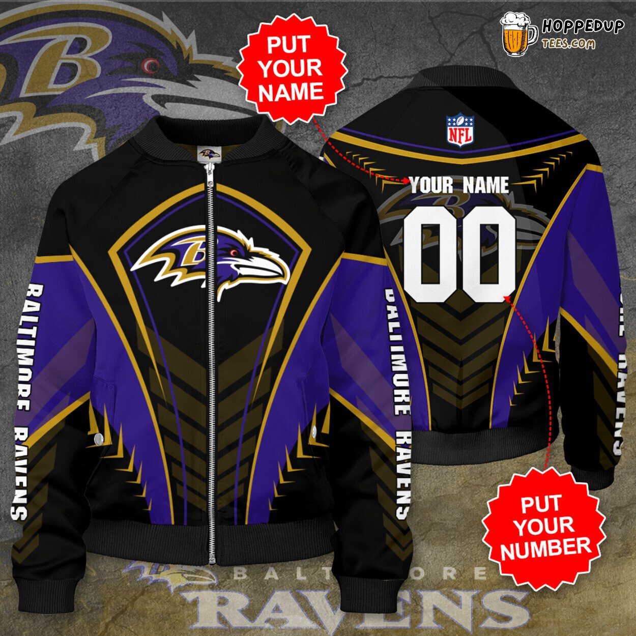 Baltimore Ravens Unique BR Personalized NFL Bomber Jacket Design