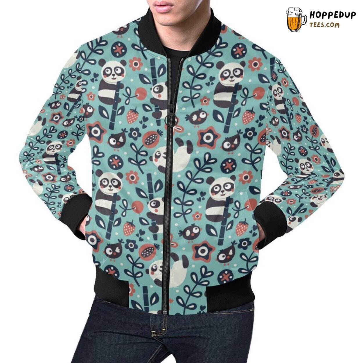 Bamboo Panda Pattern Print Men’s Bomber Jacket Unique Style