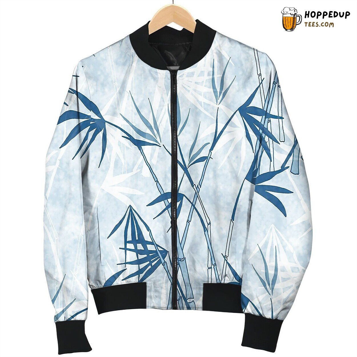 Bamboo Pattern Blue Bomber Jacket
