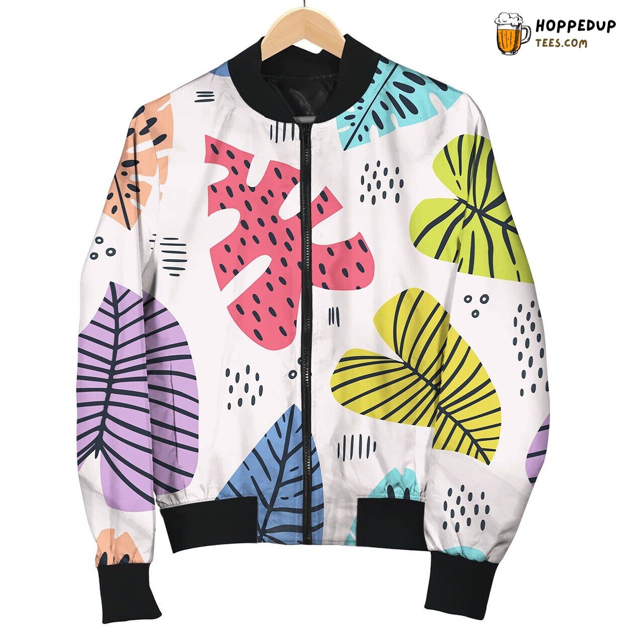 Banana And Monstera Leaves Seamless Pattern Bomber Jacket