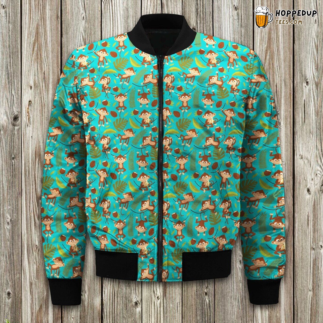 Banana Monkey Pattern Bomber Jacket