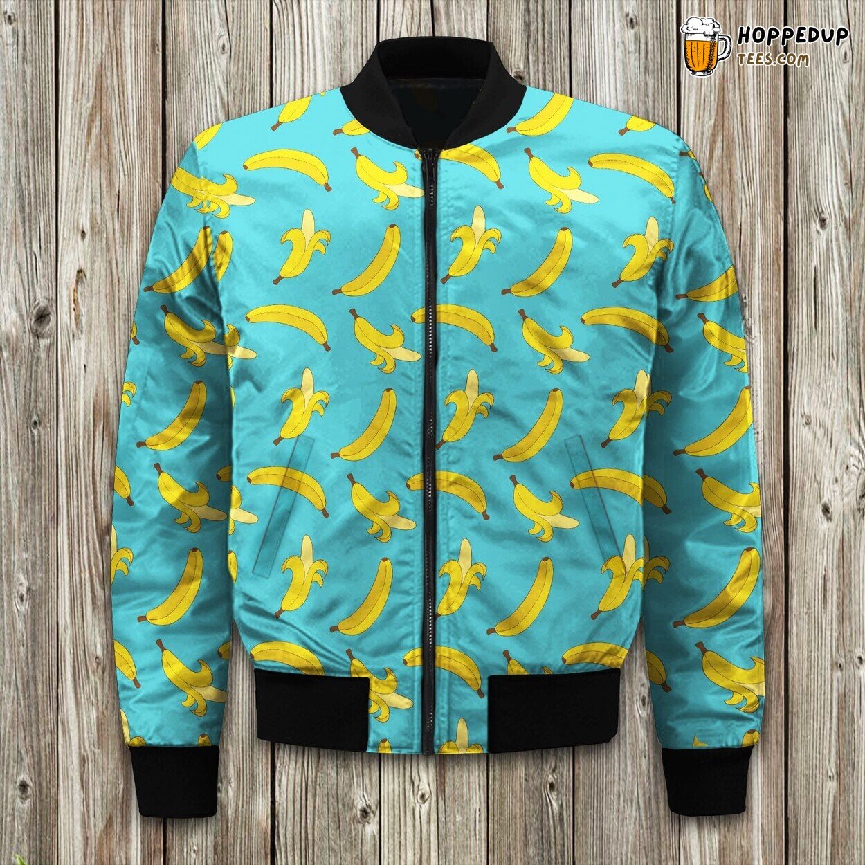 Banana Motif Winter Bomber Jacket Tailored Unique Elegance Design Craft