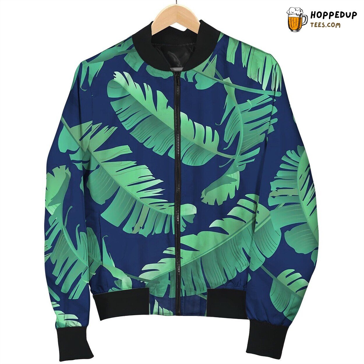 Banana Palm Leaves Seamless Tropic Pattern Bomber Jacket