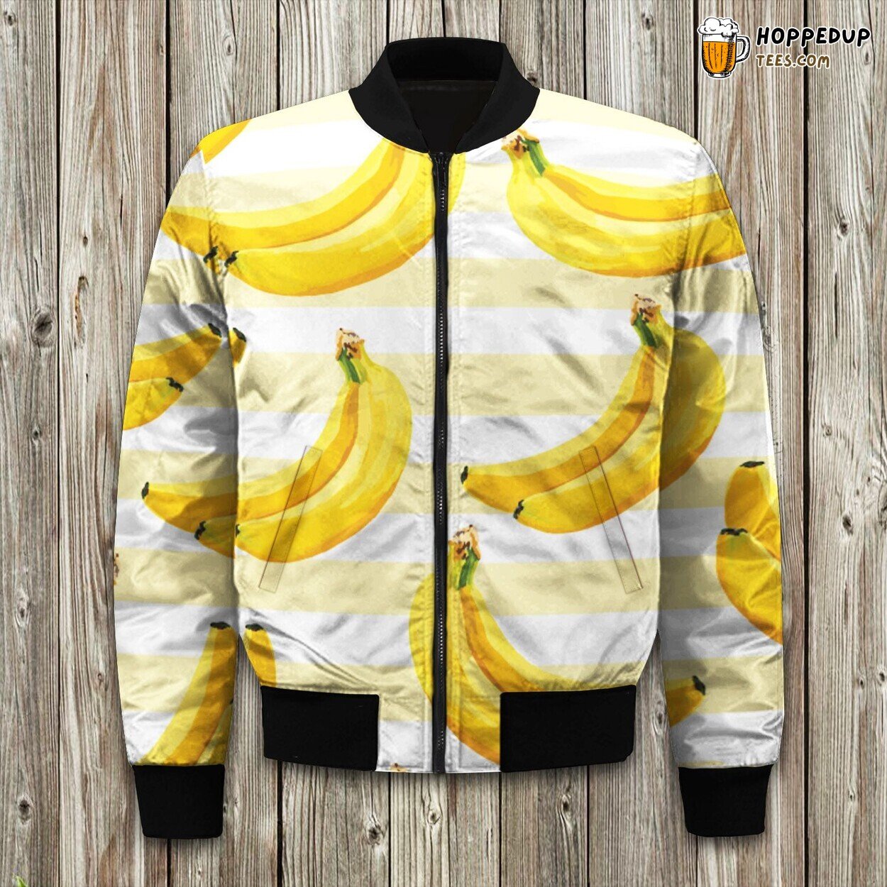 Banana Pattern Blackground Bomber Jacket