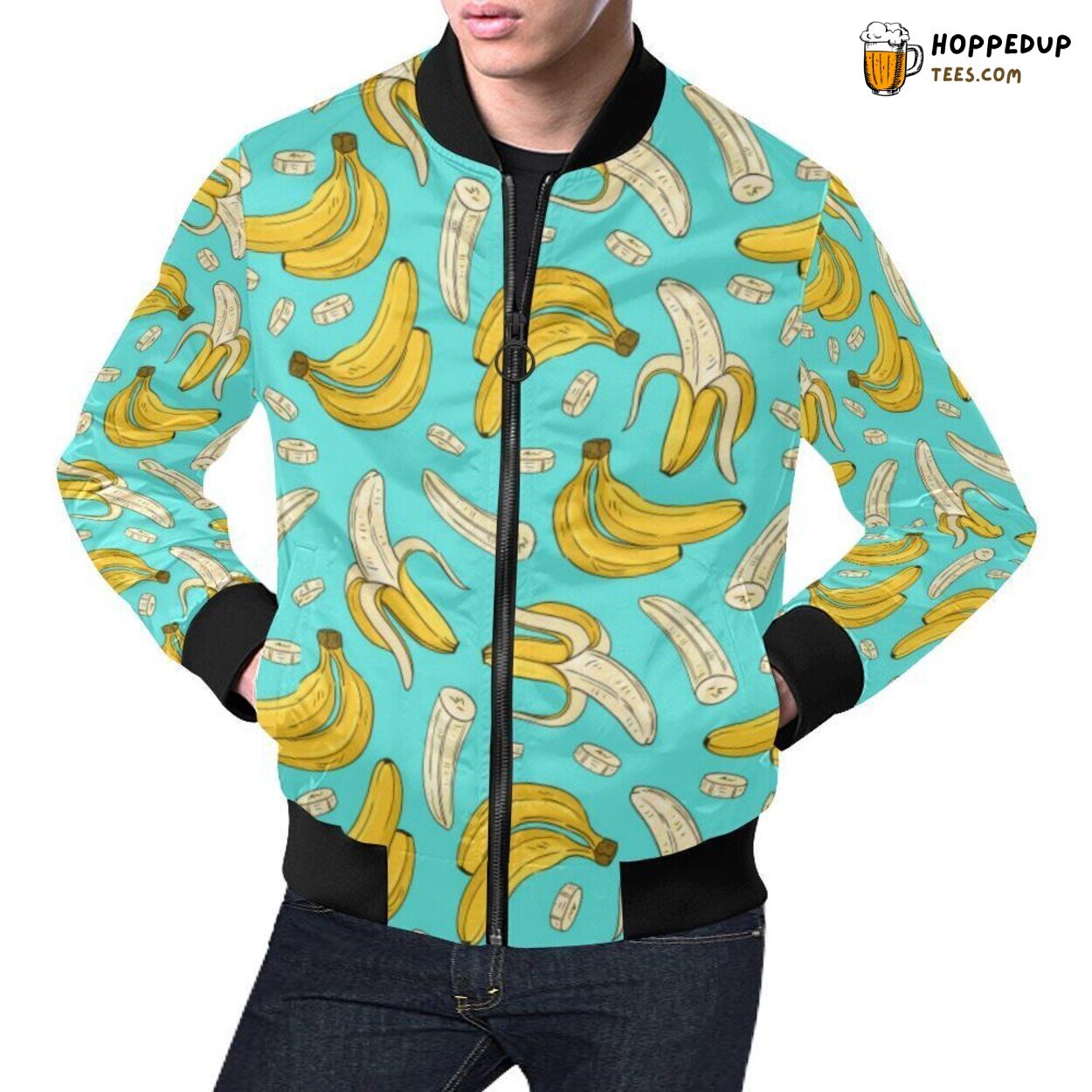 Banana Pattern Print Men’s Bomber Jacket Exclusive Design Look Banana Pattern Print Men’s Bomber Jacket Exclusive Design Look