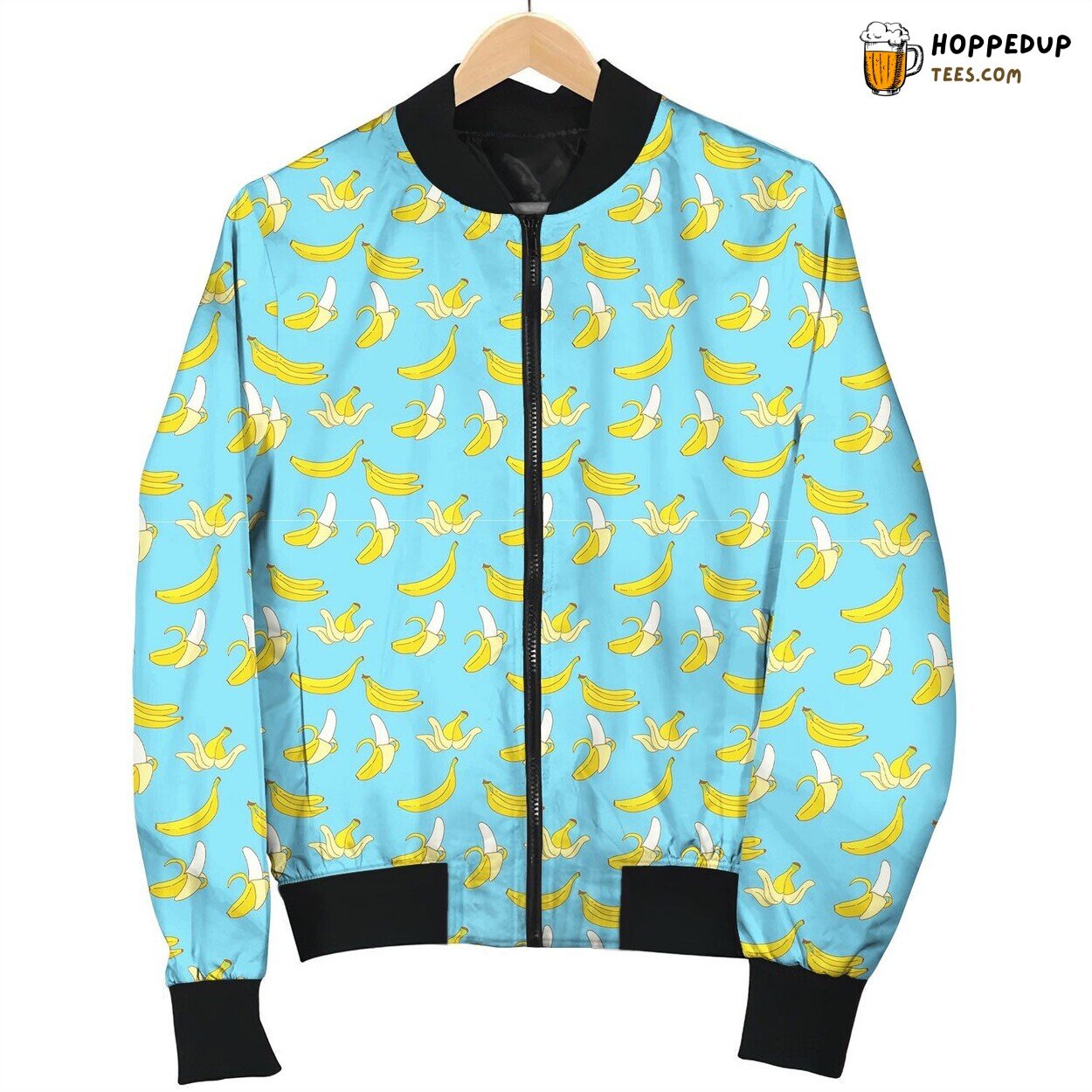 Bananas On Blue Fruit Essence Winter Bomber Jacket Tropical Vibe