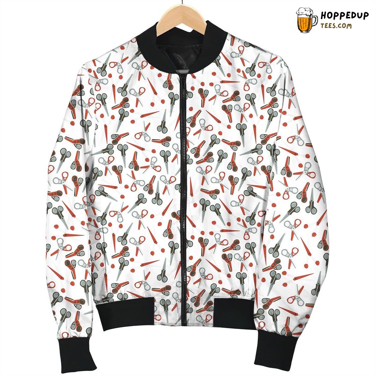 Barber Hairdresser Pattern In White Bomber Jacket