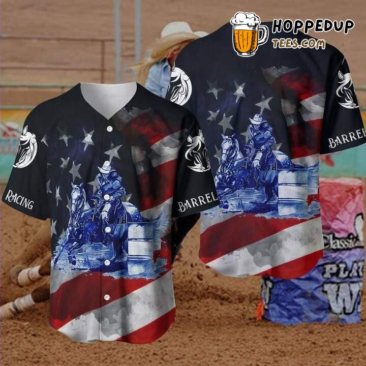 Barrel Racing American Flag Baseball Tee Jersey Shirts 3D