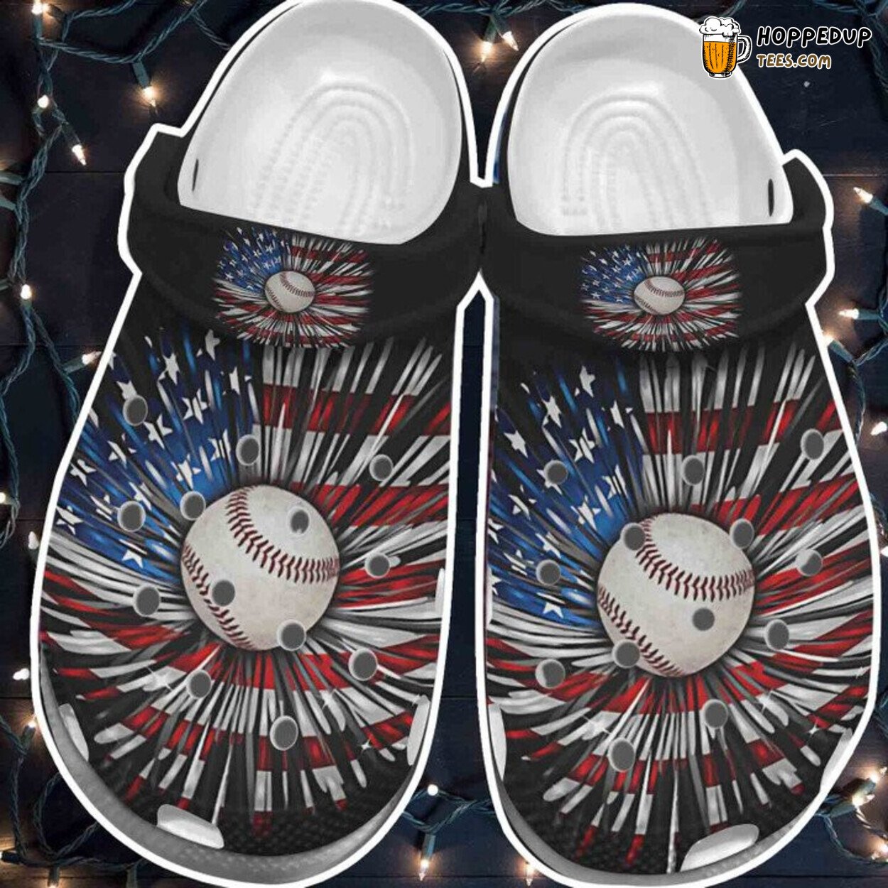 Baseball Ball Daisy USA Flag Shoes Clogs 4th July Customizable Design