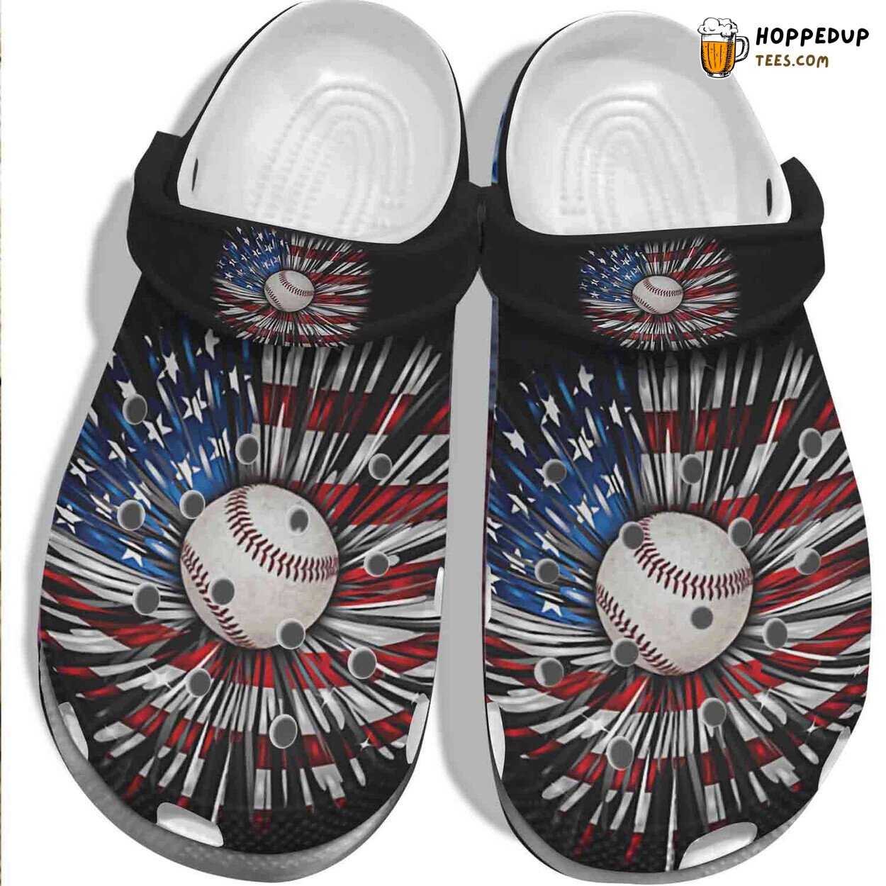 Baseball Ball Falls USA Daisy America Flag Themed Comfortable Clogs