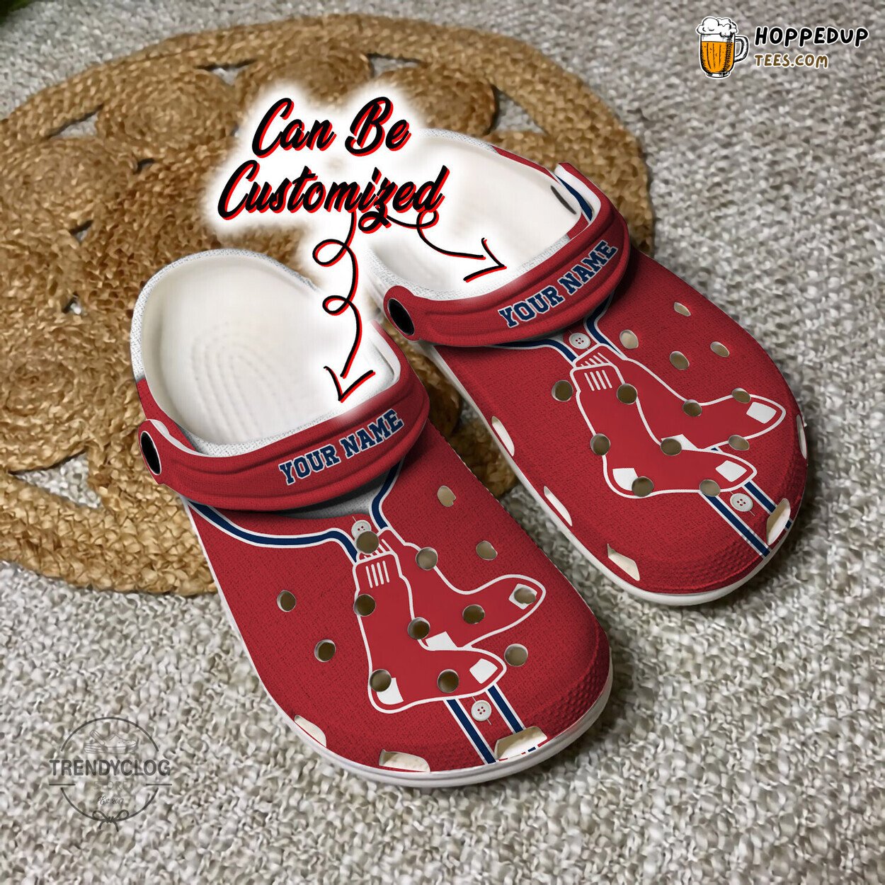 Baseball BRed Sox Jersey Style Personalized Comfortable Clog Shoes