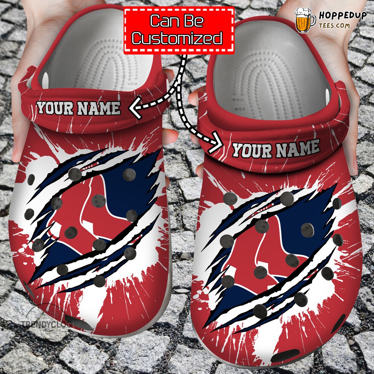 Baseball BRed Sox Ripped Claw Personalized Comfortable Clog Shoes