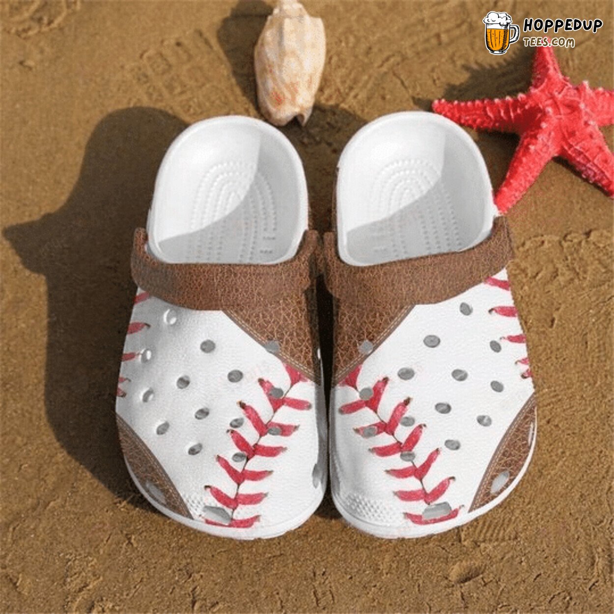Baseball Brown Leather V2 White Theme Clogs Shoes Sports Fans Gift