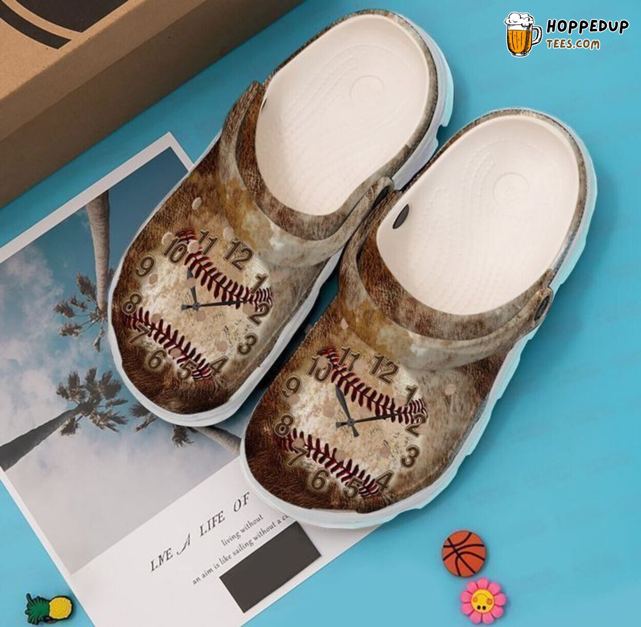 Baseball Clock Themed Classic Comfortable Clogs Shoes Unique Sports Fans