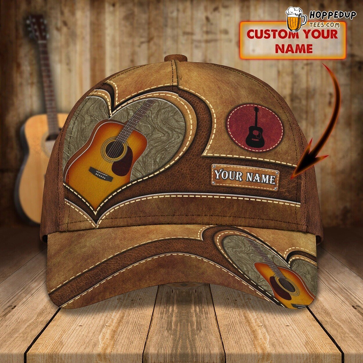 Baseball Guitar Cap Summer Leather Brown Pattern Guitarist Gift Hat