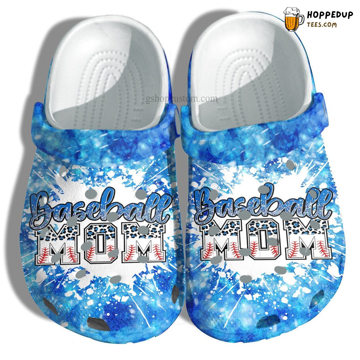 Baseball Mom Leopard Twinkle Blue Croc Shoes Mother Day Gift Wife