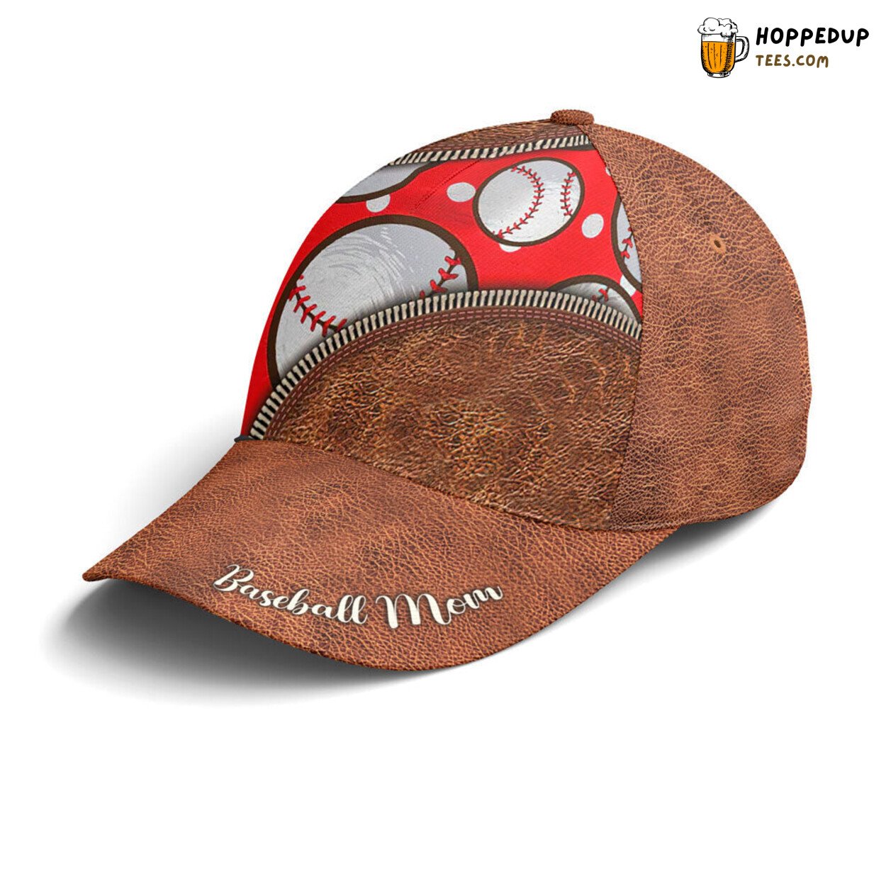 Baseball Mom Passion Red Leather Unique Statement Design Cap
