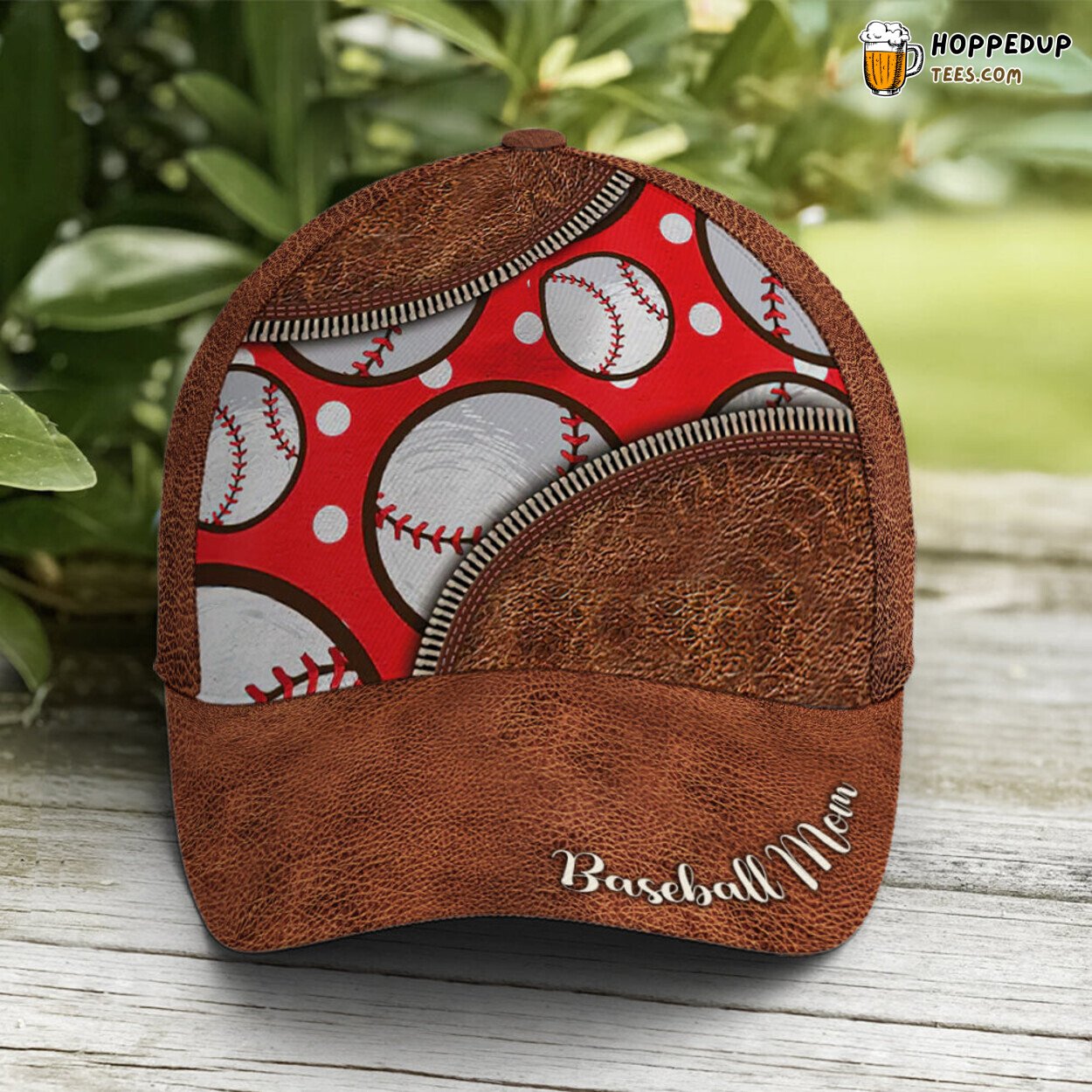 Baseball Mom Passion Red Leather Unique Statement Design Cap