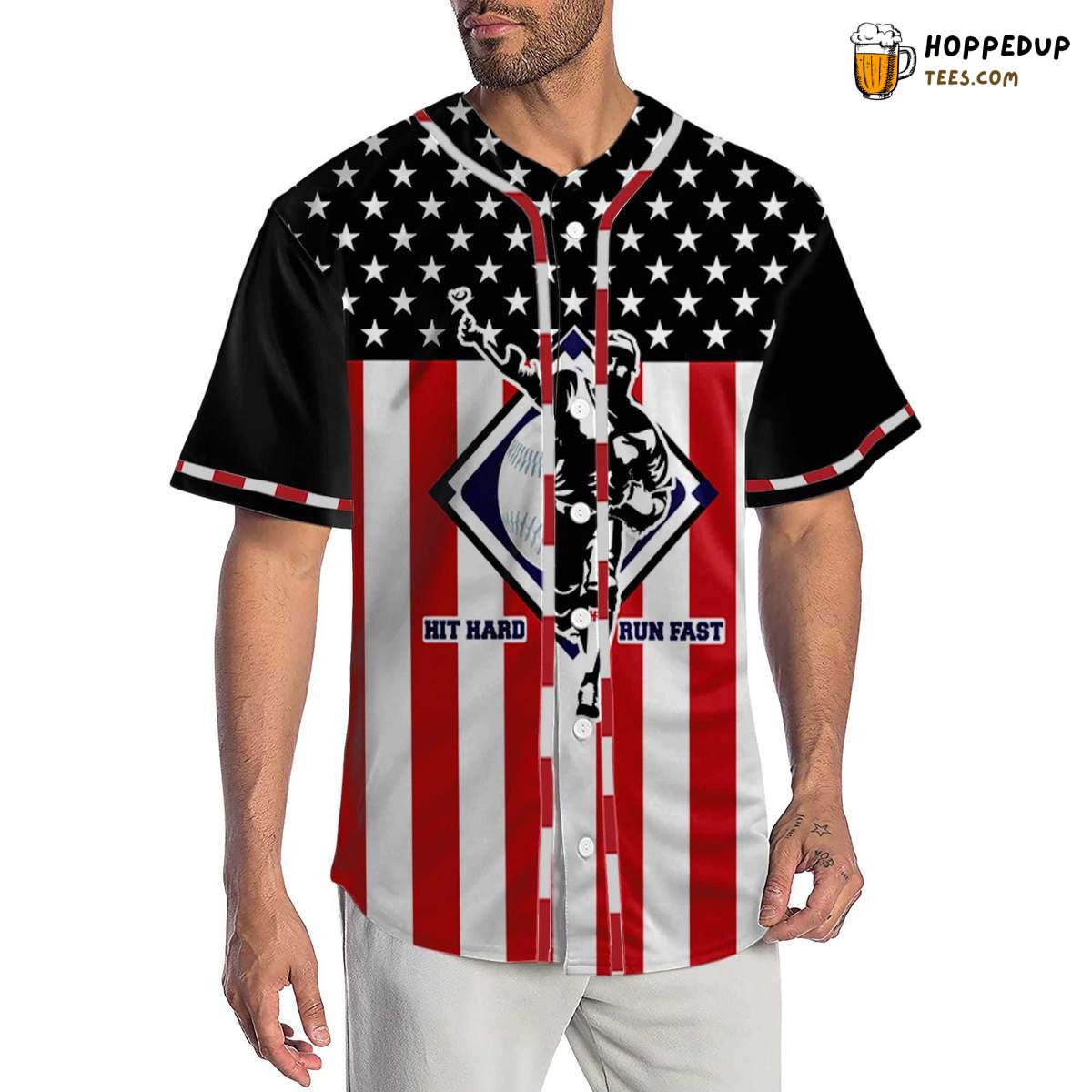 Baseball Motto Hit Hard Run Fast 3D Print Jersey Competitive Spirit